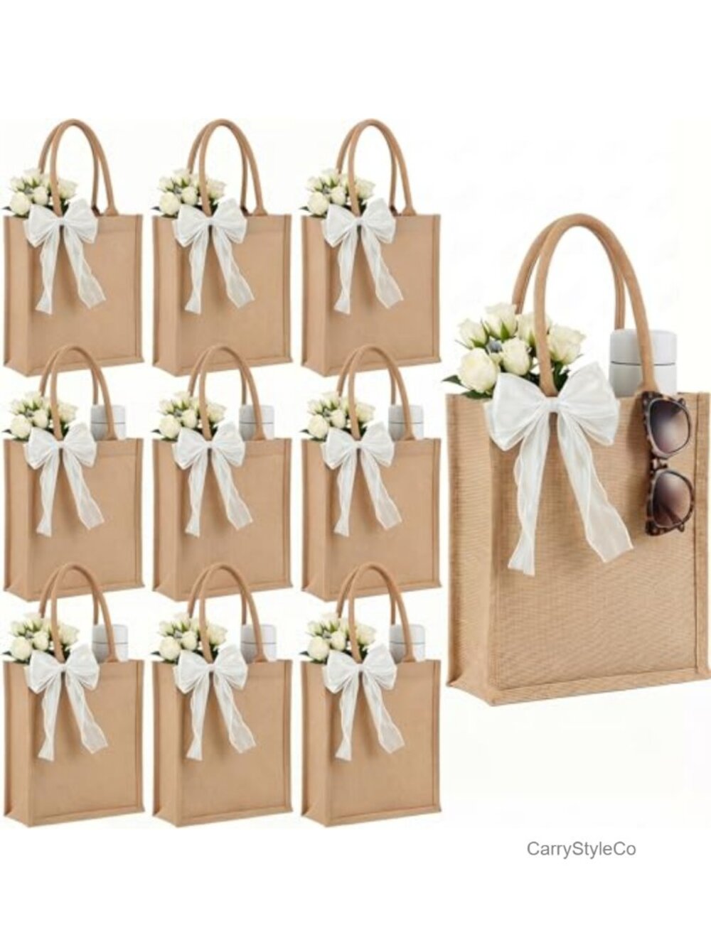 Large Burlap Tote Bags Set with Handles Waterproof Reusable Bridesmaid